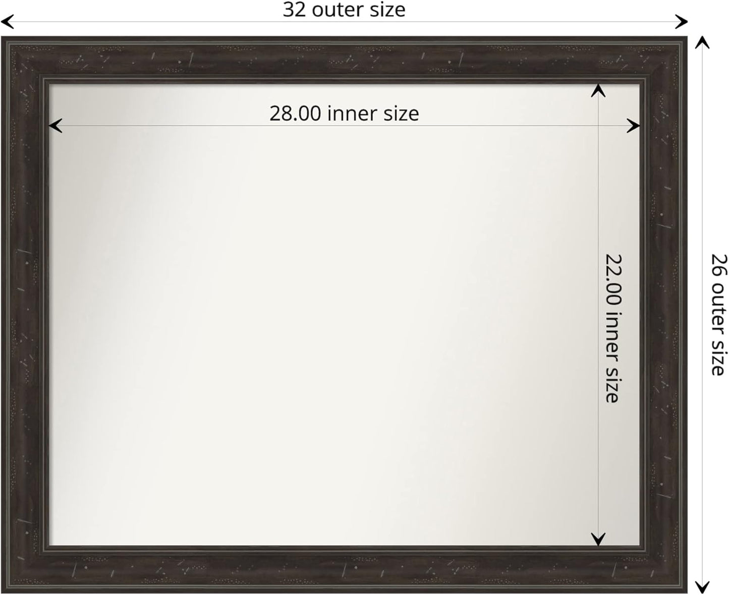 Amanti Art Brown Bathroom Mirror for Over Sink, 26x32 Shipwreck Greywash Narrow Rectangle Vanity Mirror, Large Traditional Frame, Hangs Horizonally and Vertically, Bathroom Wall Decor, Non-Beveled
