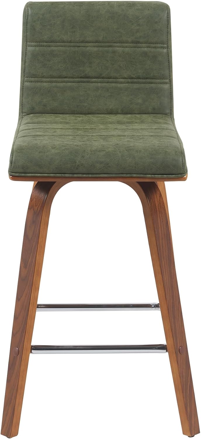 Vienna Modern Counter Height Swivel Bar Stool with Vintage Green Upholstered Seat and Walnut Finished Wood Frame Set of 3