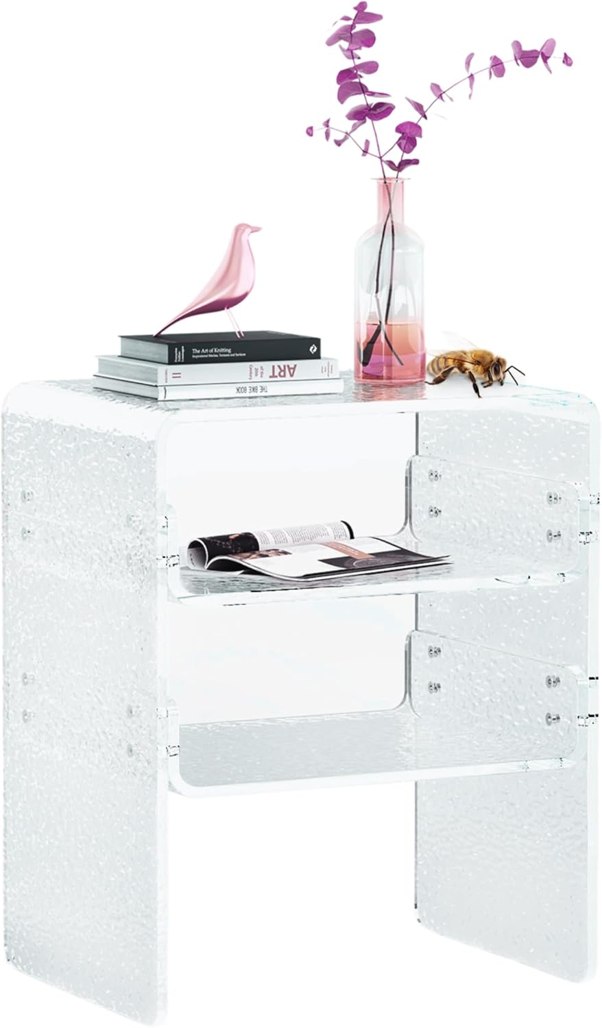 Clear Acrylic 3-Tier End Table/Nightstand – Sleek Bedside Storage with Durable Design, Perfect for Bedrooms, Living Rooms, or Modern Interiors – Ideal as a Bedside Table or Sofa Side Piece Marble