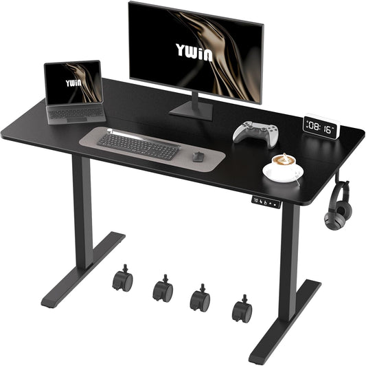 Ywin Electric Height Adjustable Standing Desk with Wheels, 63 x 24 inches Ergonomic Stand Up Desk for Home Office