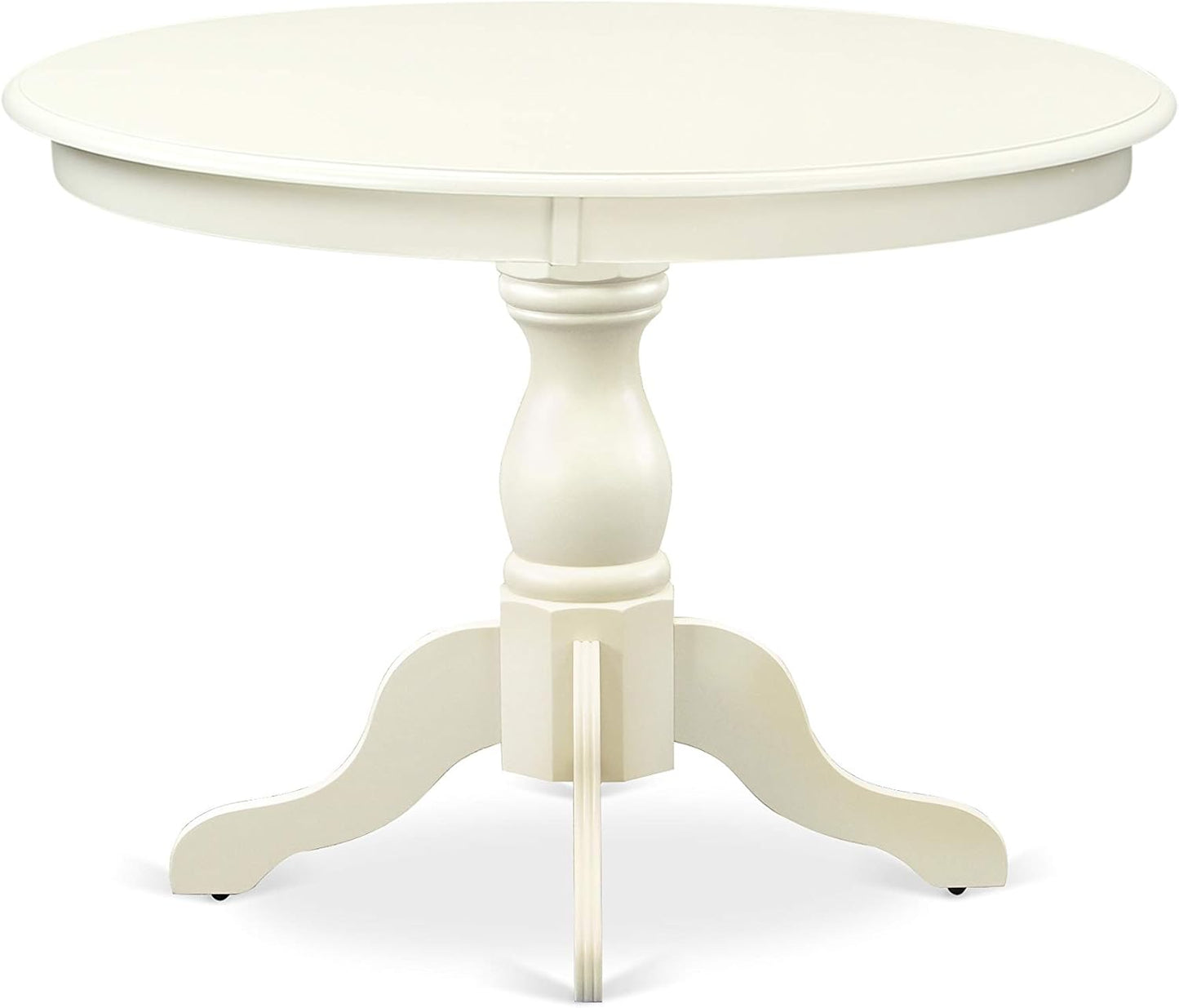 East West Furniture HBIP5-LWH-W 5 Piece Dining Room Table Set Includes a Round Dining Table with Pedestal and 4 Wood Seat Chairs, 42x42 Inch, Linen White