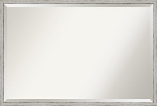 Amanti Art White Bathroom Mirror for Over Sink, 25x37 Shiplap White Narrow Rectangle Vanity Mirror, Large Coastal Wood Frame, Hangs Horizonally and Vertically, Bathroom Wall Decor, Beveled Edge