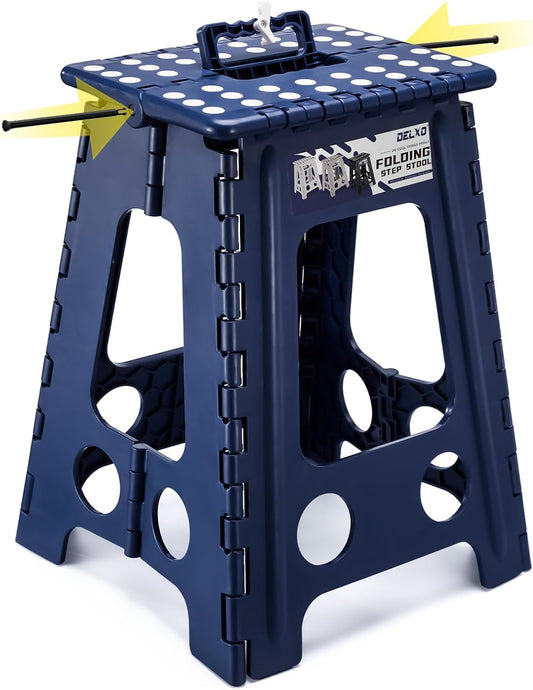 Delxo Folding Step Stool 17.5 Inch,Heavy Duty Step Stools for Adults,Non Slip Folding Stool with Handle,Premium Portable Foldable Step Stool for Kitchen Bathroom Bedroom Up to 400LBS,(Royal Blue,1PC)