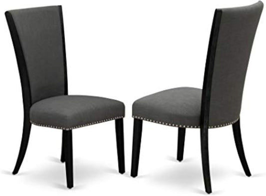 East West Furniture VEP6T50 Verona Parson Dining Chairs - Nailhead Trim Dark Gotham Linen Fabric Padded Chairs, Set of 2, Wirebrushed Black