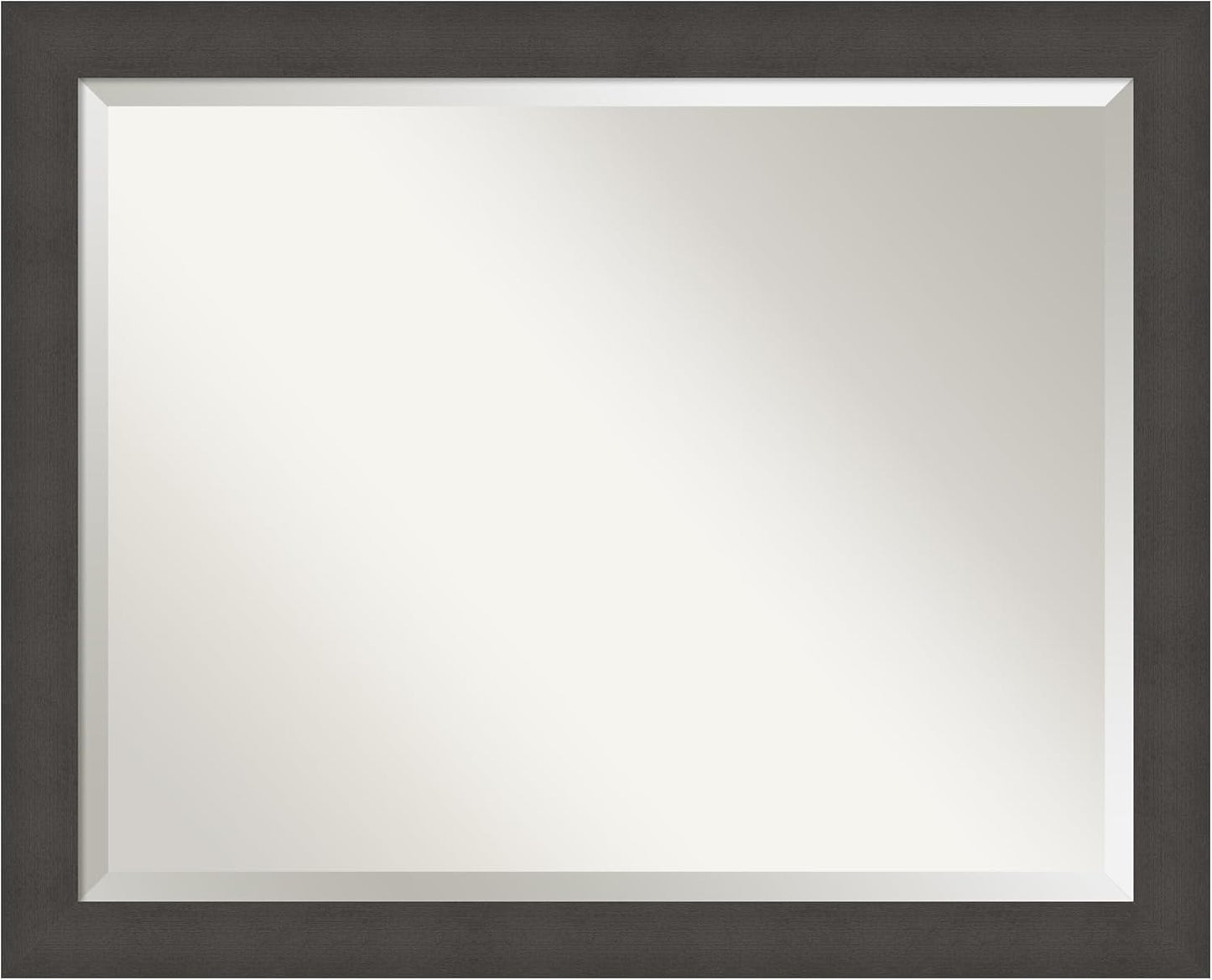Amanti Art Silver Bathroom Mirror for Over Sink, 26x32 Blaine Light Pewter Narrow Rectangle Vanity Mirror, Large Modern Contemporary Frame, Hangs Horizonally and Vertically, Bathroom Wall Decor