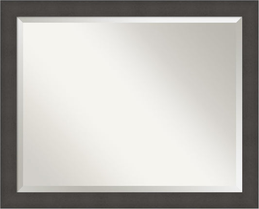 Amanti Art Silver Bathroom Mirror for Over Sink, 26x32 Blaine Light Pewter Narrow Rectangle Vanity Mirror, Large Modern Contemporary Frame, Hangs Horizonally and Vertically, Bathroom Wall Decor