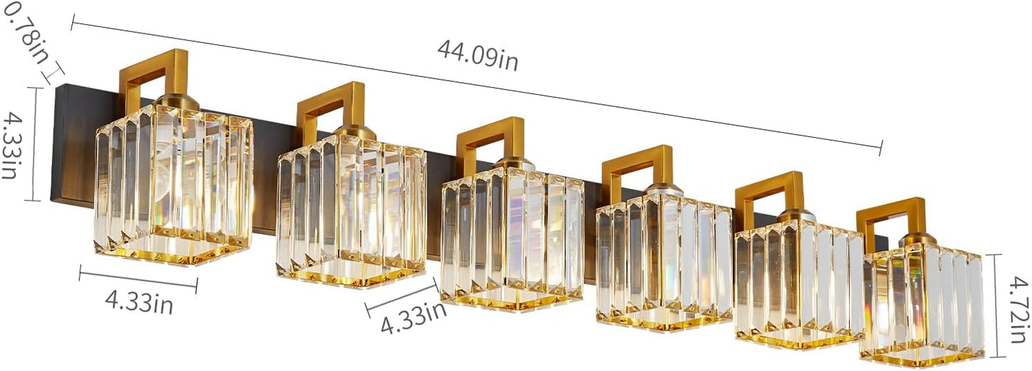 Modern Bathroom Vanity Light 6-Lights Black Gold Crystal Wall Lamp Bathroom Modern Crystal Vanity Lighting