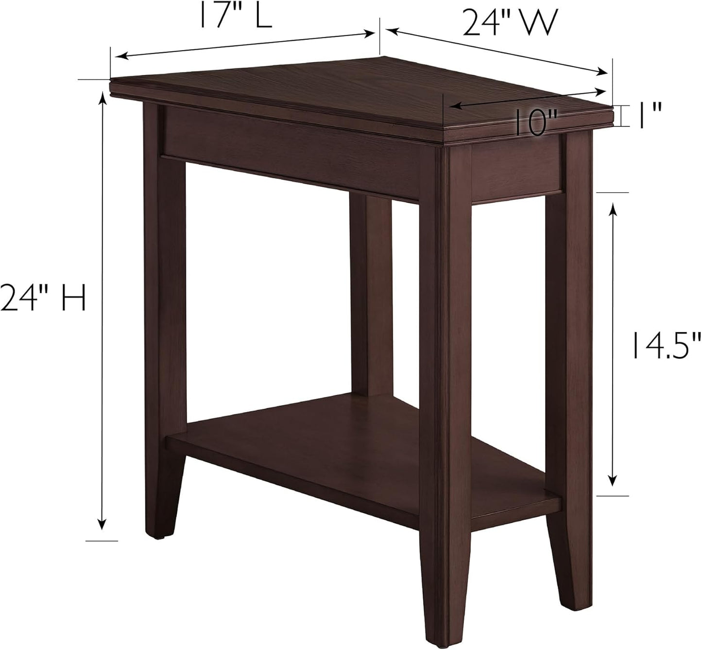 Laurent Solid Wood Recliner Wedge End Side Table with Shelf, Chocolate Cherry Brown, Perfect for Living Rooms, Bedrooms, and Small Spaces – Leick Home, 10502
