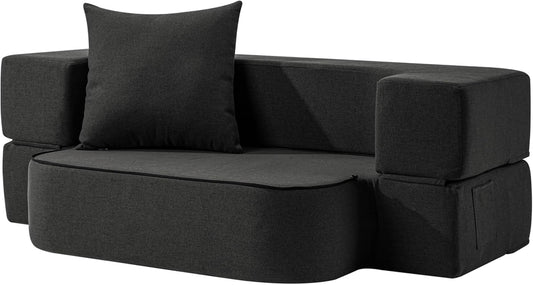 2-in-1 Folding Sofa Bed with Pillow - Folding Chair Floor Couch & Sleeping Mattress - Washable Cover & Memory Foam Sleeper Chair for Living Room/Guest Room/Apartment/Loft, Dark Gray