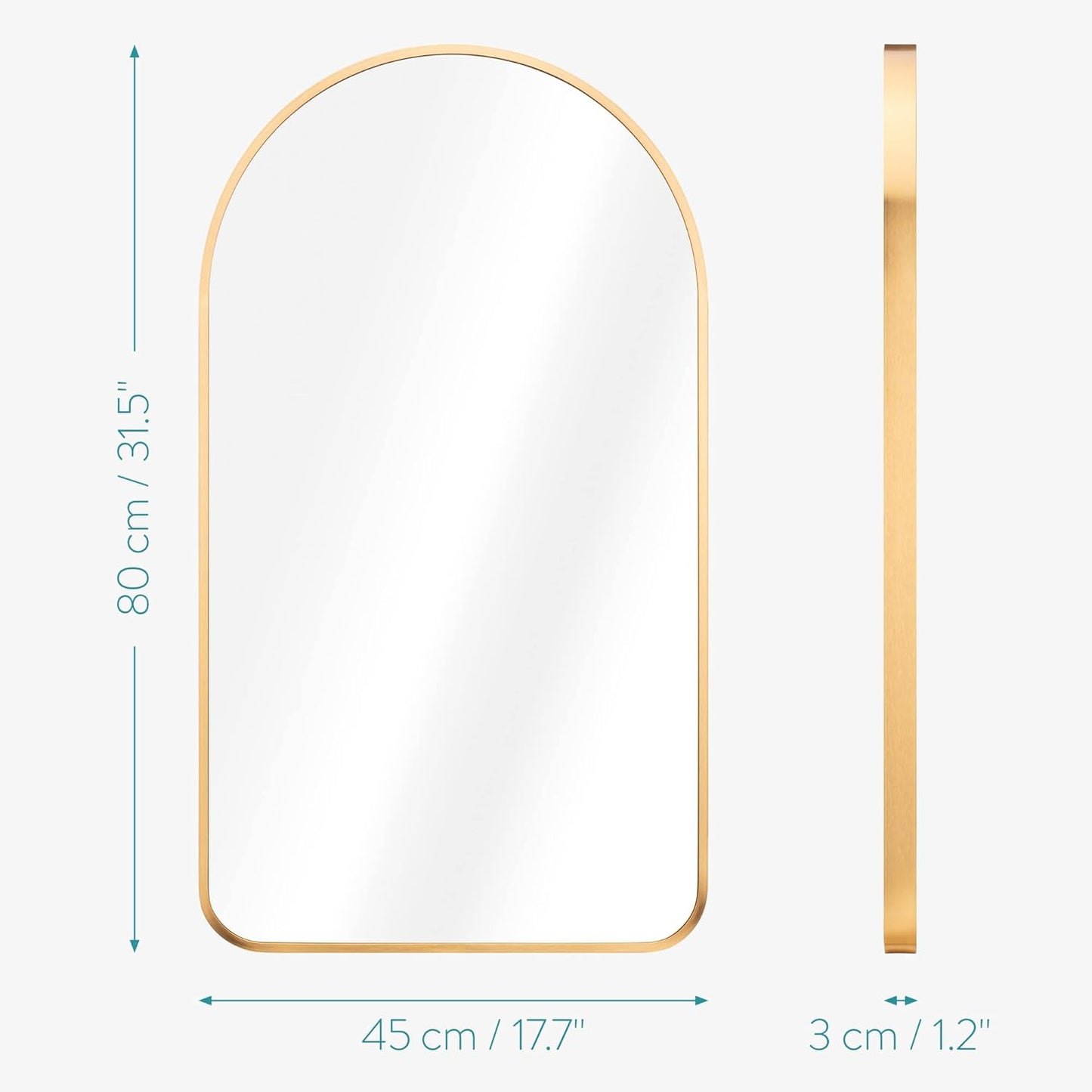 Navaris Arched Wall Mirror - Golden Arch Framed Mirror - 17.7"x31.5" Wall-Mounted Mirror with Gold Aluminum Alloy Frame for Living Room Bathroom Hall