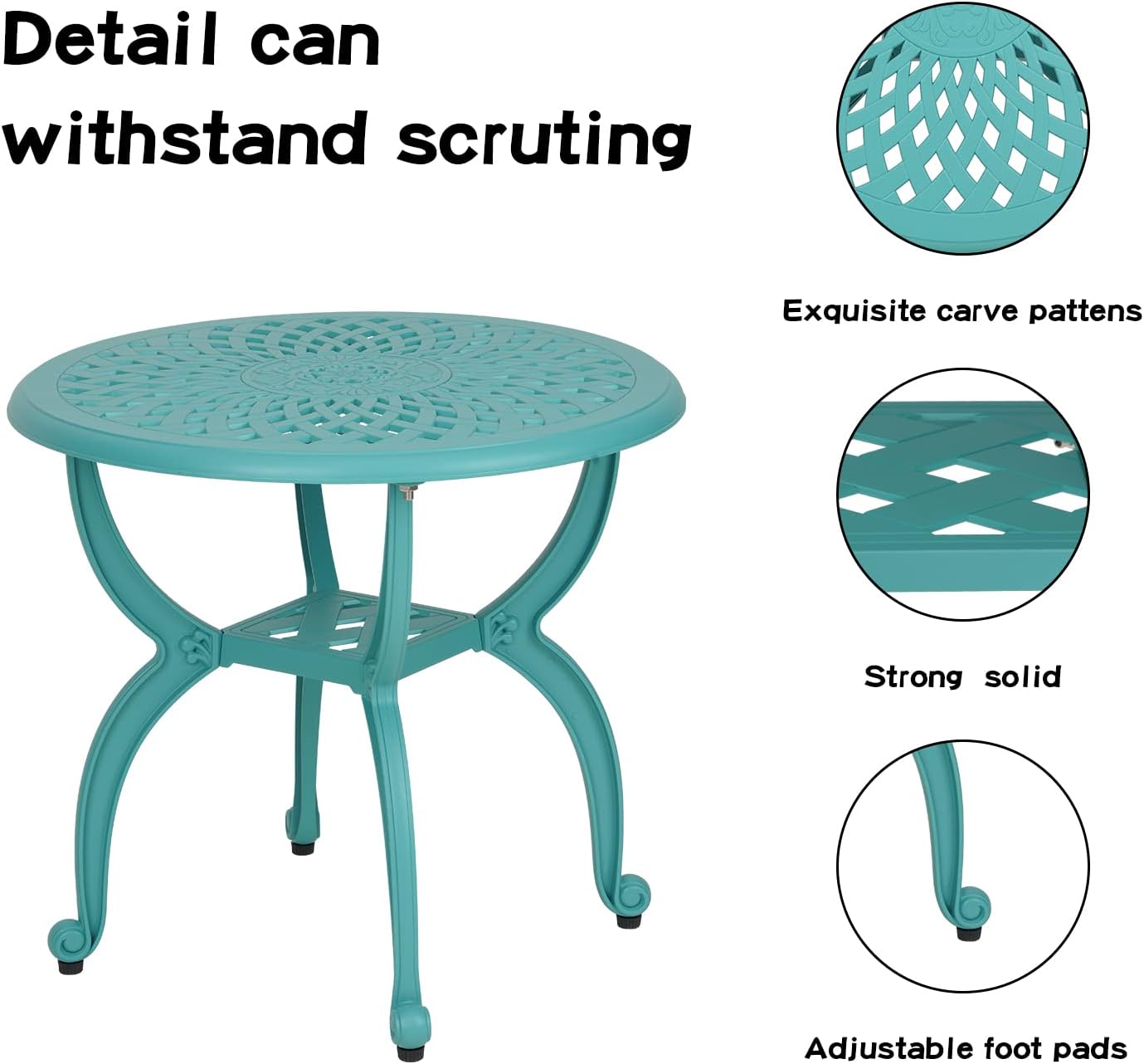 JARDIN DE CENTENNIAL Cast Aluminum Outdoor Side Table,Anti-Rust Outdoor End Table,Patio Coffee Bistro Table for Indoor,Garden,Porch,Balcony(Round Blue)