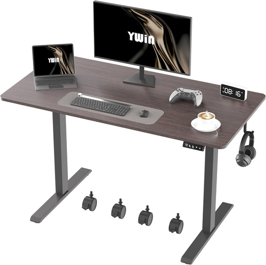 Ywin Electric Height Adjustable Standing Desk with Wheels, 55 x 24 inches Ergonomic Stand Up Desk for Home Office