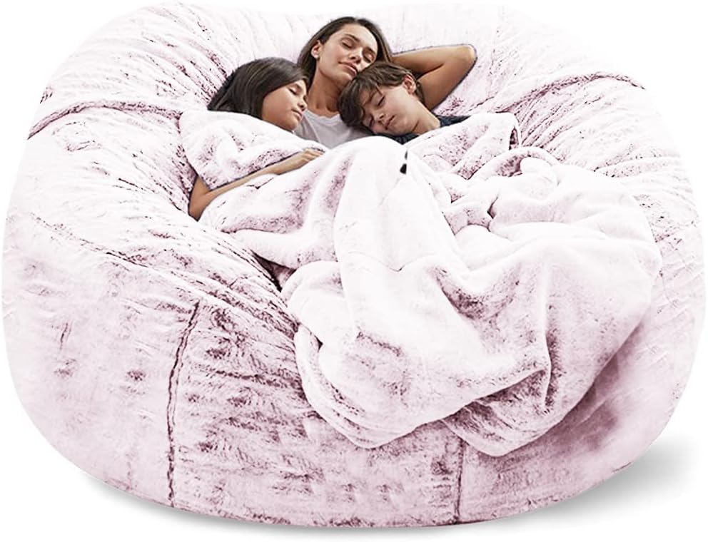 Giant Fur Bean Bag Chair Cover for Kids Adults, (No Filler) Living Room Furniture Big Round Soft Fluffy Faux Fur Beanbag Lazy Sofa Bed Cover (Snow red, 6FT)