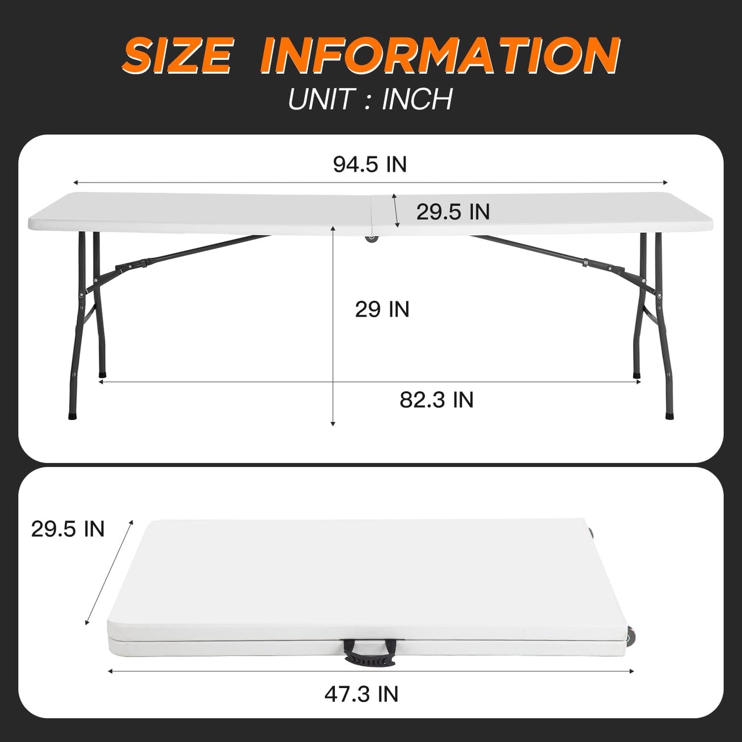 BestOffice 8FT Picnic Table Folding Table Camping Table Plastic Table Fold Up Table Lock for Party Event,White