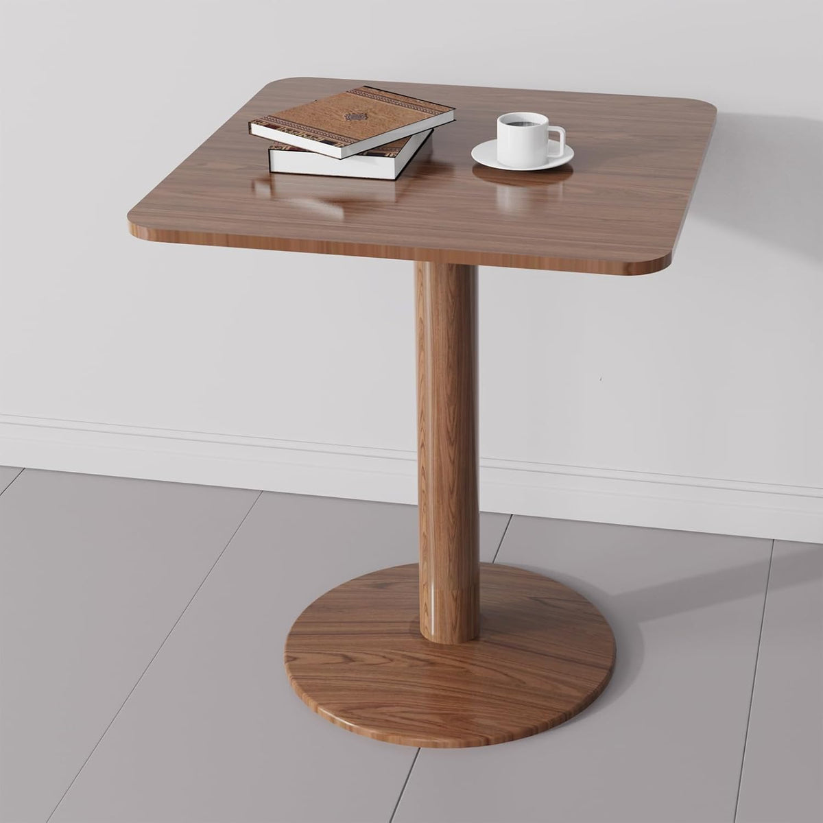 23.62" Mid-Century Modern Square Dining Table for 2 People, Small Dining Room Table with Sturdy Pedestal, Square Kitchen Table for Dining Room, Kitchen, Living Room, Restaurants, Cafes
