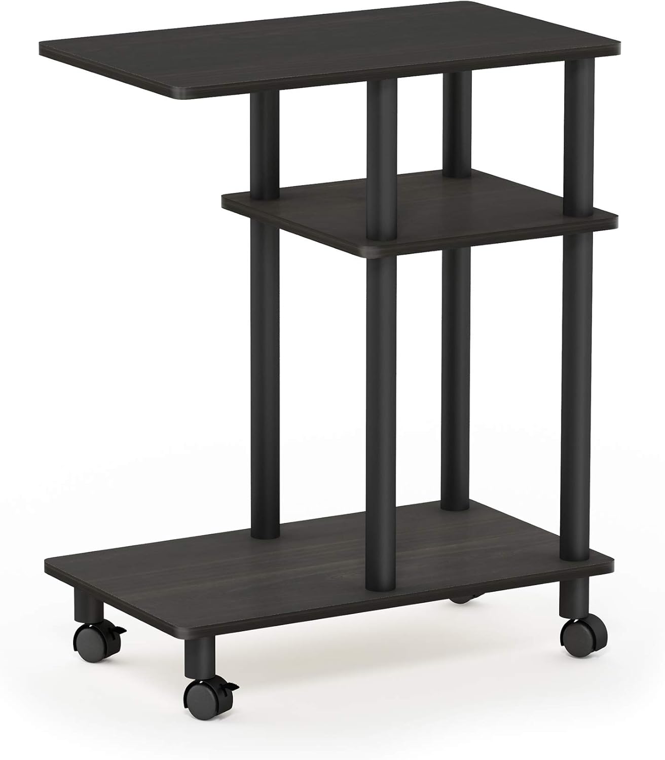 Furinno Turn-N-Tube C Shaped Side Table With Casters, Espresso/Black