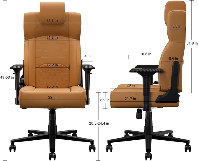 Gaming Chair Big and Tall for Adults,Ergonomic Comfortable Wide Office Chair with Lumbar Support,Desk Computer Chair High Back 155° Recline with Angle Lock,PU,Yellow Brown