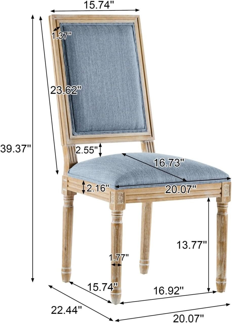 Merax Upholstered Solid Wood Dining Chairs Set of 6, French Country Style Accent Side Seating Furniture for Kitchen, Living Room, Cushioned Back, Slate Blue