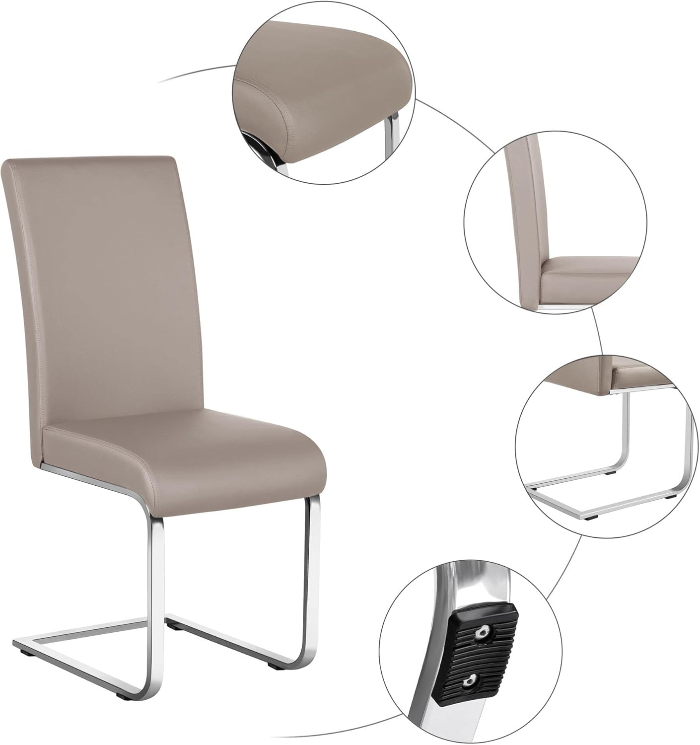 Yaheetech Dining Chairs Set of 2 Modern Faux Leather Upholstered Dining Room Chairs with High Back and Metal Chrome Legs for Kitchen/Living Room/Restaurant, Light Brown