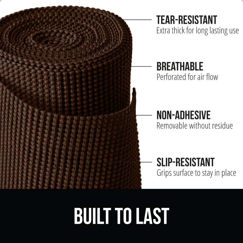 GORILLA GRIP powerGRIP Drawer Shelf and Cabinet Liner, Thick Strong Hold, Non-Adhesive Liners Protect Kitchen Cabinets and Cupboard, Bathroom Drawers, Easy Install, Breathable Mat, 12" x30', Chocolate