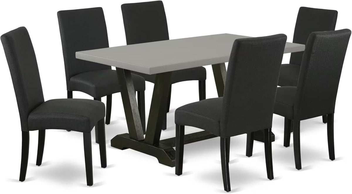 East West Furniture V696DR124-7 7 Piece Dining Table Set Consist of a Rectangle Dining Room Table with V-Legs and 6 Black Color Linen Fabric Upholstered Chairs, 36x60 Inch, Multi-Color
