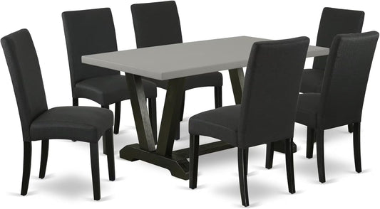 East West Furniture V696DR124-7 7 Piece Dining Table Set Consist of a Rectangle Dining Room Table with V-Legs and 6 Black Color Linen Fabric Upholstered Chairs, 36x60 Inch, Multi-Color