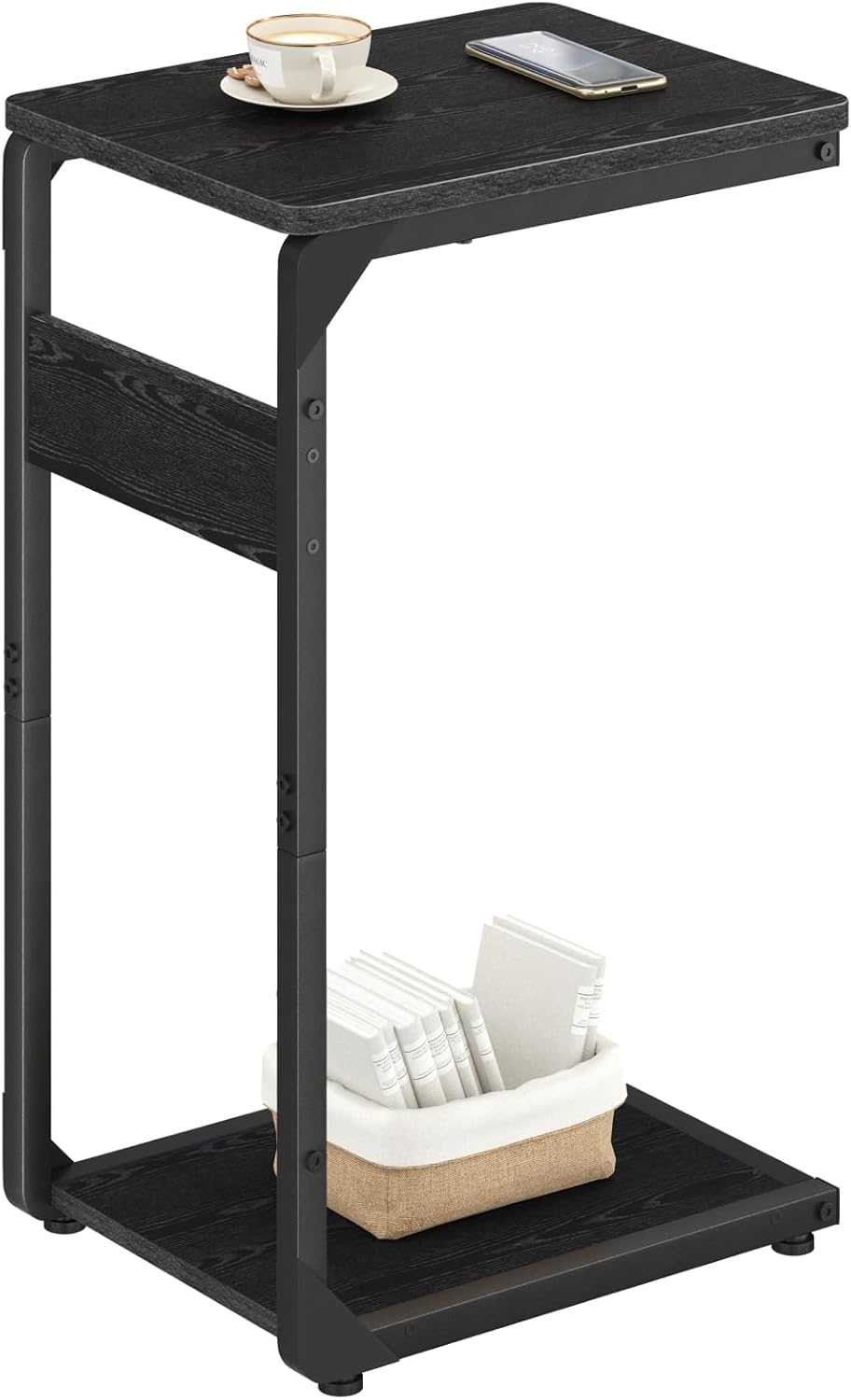 Narrow C-Shaped End Table, Small Side Table for Couch, Sofa TV Tray Table for Living Room, Bedroom, Bedside ET-YB-BK1