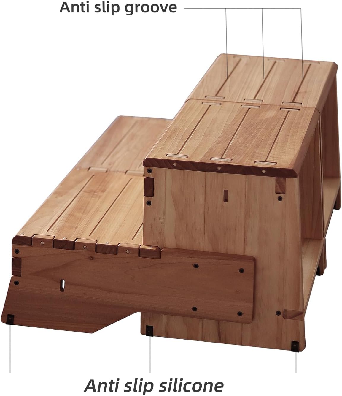 32" Wooden Two Step Stool for Adult & Kid, Wider, Deeper & Safer Bedside Steps, Anti-Slip. Riser 2-Step Spa & Hot Tub Stairs for Pool, Heavy Duty for Kitchen, Bathroom, Closet, High Bed Step