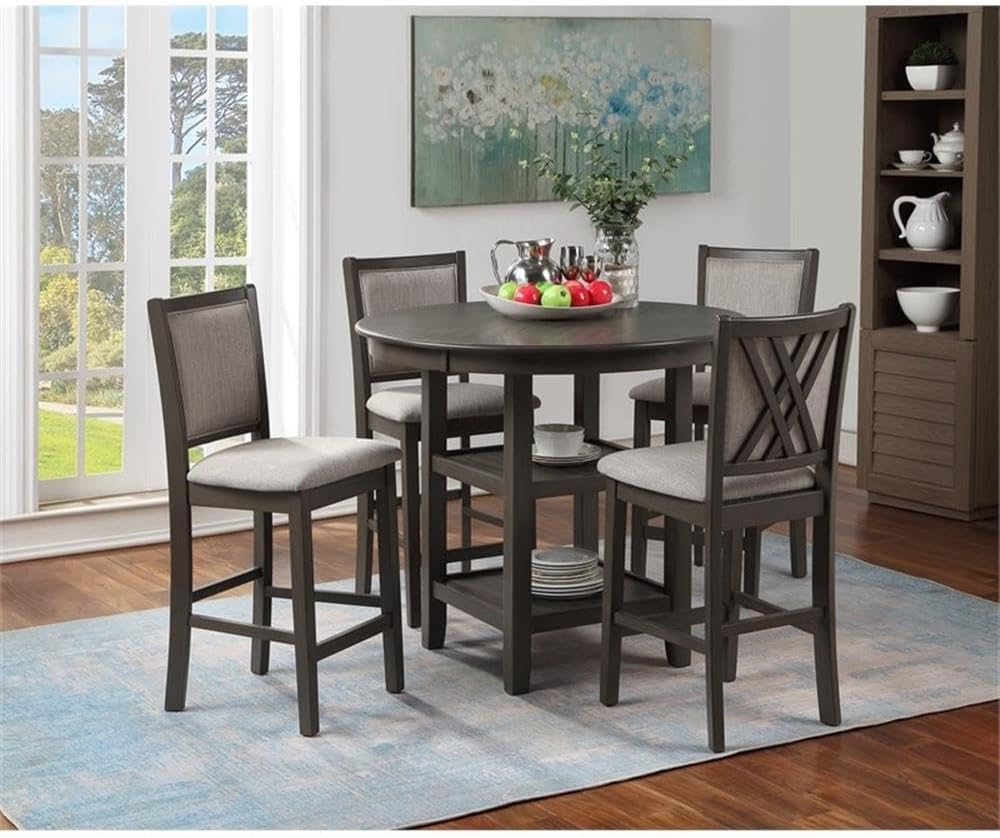 New Classic Furniture Amy 5-Piece Counter Dining Table Set, Gray