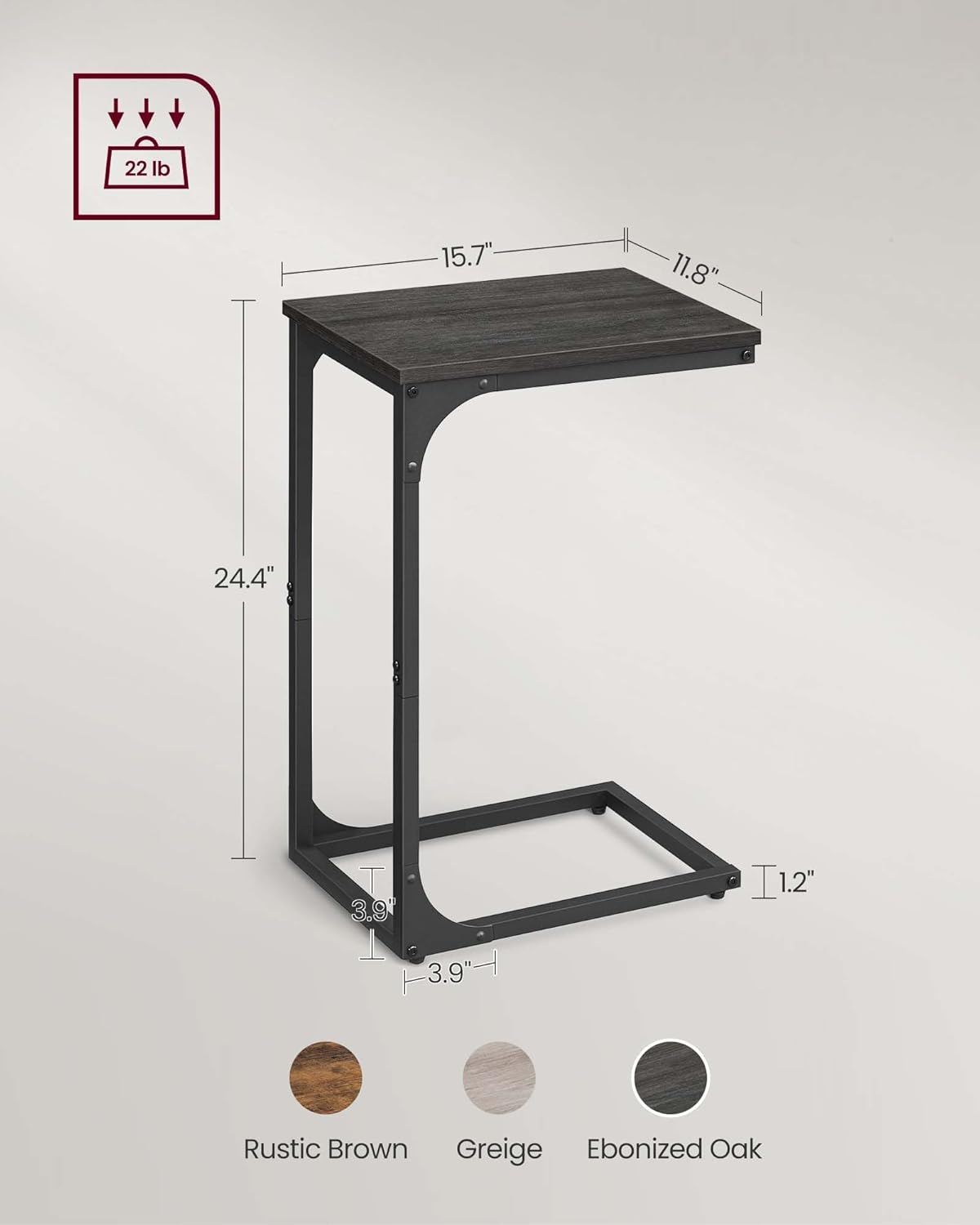 VASAGLE C-Shaped End Table Set of 2, Small Side Table for Couch, Sofa Table with Metal Frame for Living Room, Bedroom, Bedside, Ebonized Oak and Black