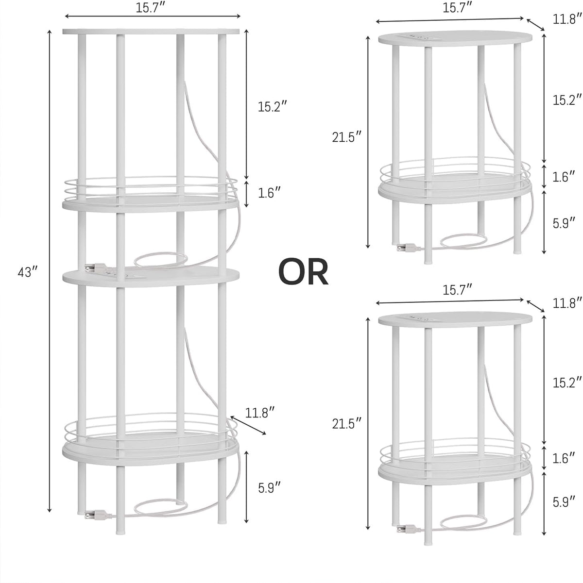 Small Round Side Table with Charging Station,Bedside Table with 2 USB Ports and Outlets, Morden Round Nightstand, Samll Side Table for Living Room,Bedroom, Nursery, Laundry, White