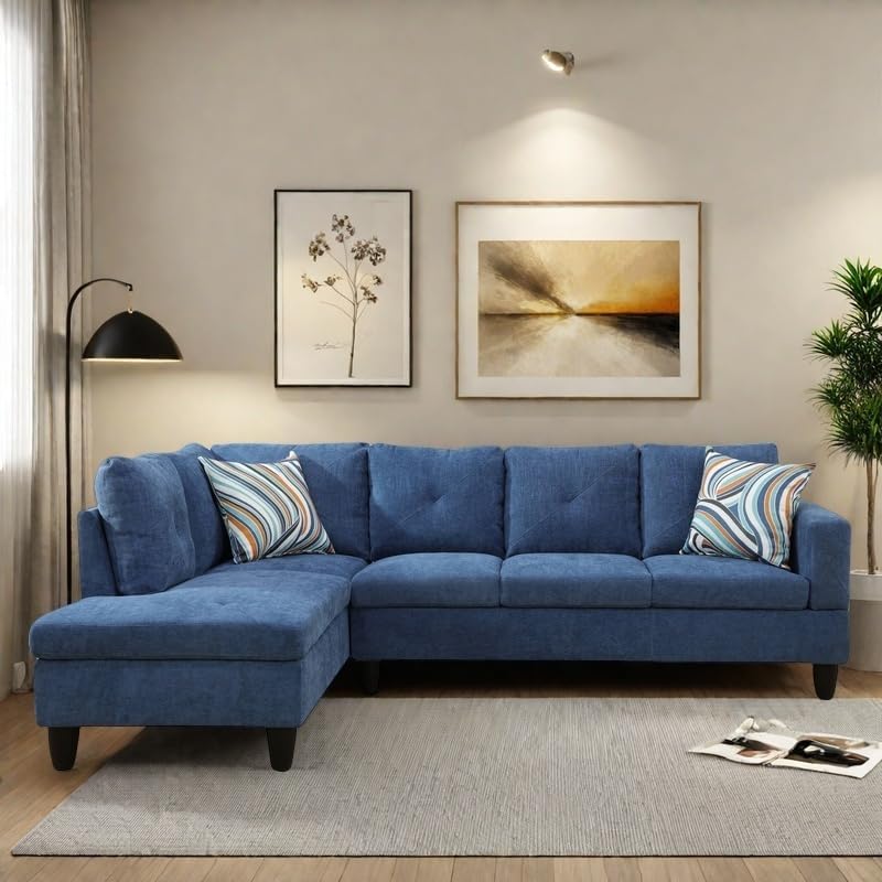 NAYSAYE L Shaped Couch, Modular Sectional Couch with Ottoman Storage, Modern Lounge Sofa Convertible Sectional Couches for Living Room, Apartment, Blue