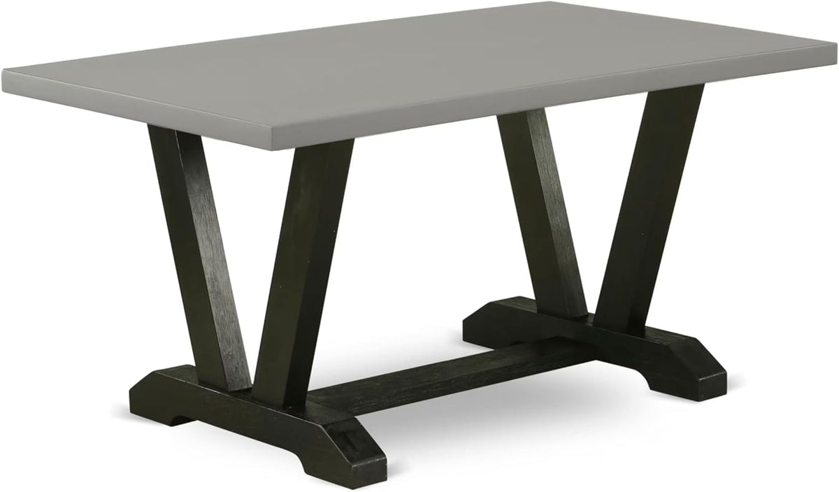 East West Furniture V696DR124-7 7 Piece Dining Table Set Consist of a Rectangle Dining Room Table with V-Legs and 6 Black Color Linen Fabric Upholstered Chairs, 36x60 Inch, Multi-Color