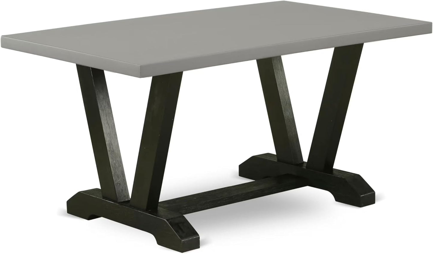 East West Furniture V696DR124-6 6 Piece Kitchen Table Set Contains a Rectangle Dining Table with V-Legs and 4 Black Color Linen Fabric Parson Chairs with a Bench, 36x60 Inch, Multi-Color