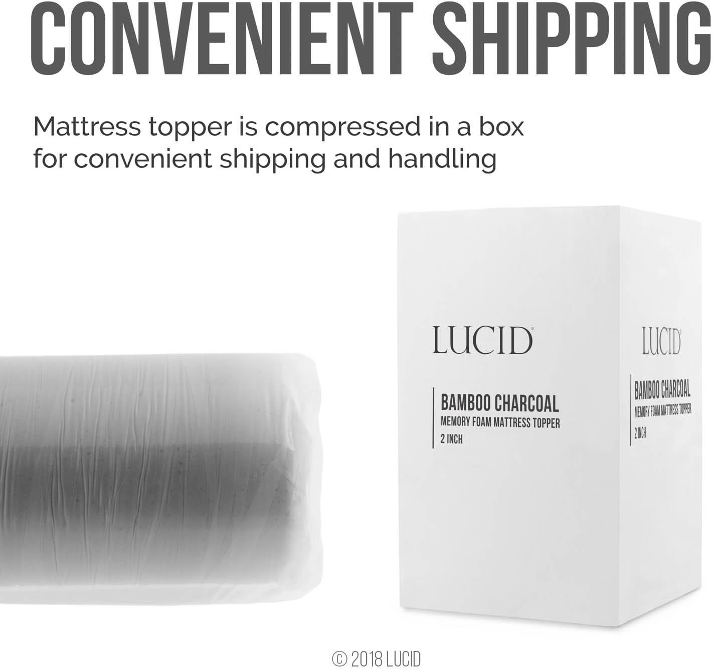 Lucid 2 Inch Ventilated Bamboo Charcoal Memory Foam Mattress Topper, CertiPUR-US Certified, Moisture and Odor Control-Twin