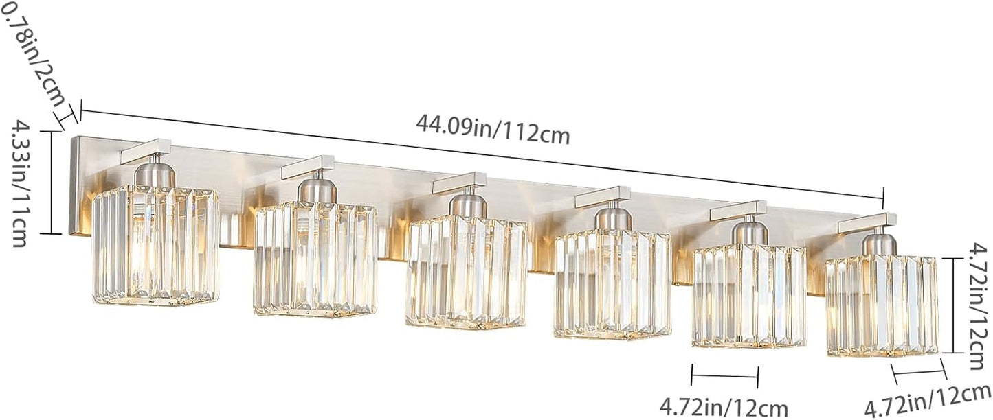 Modern Vanity Light 6-Lights Brushed Nickel Vanity Light Crystal Bathroom Wall Light Bathroom Light Fixtures