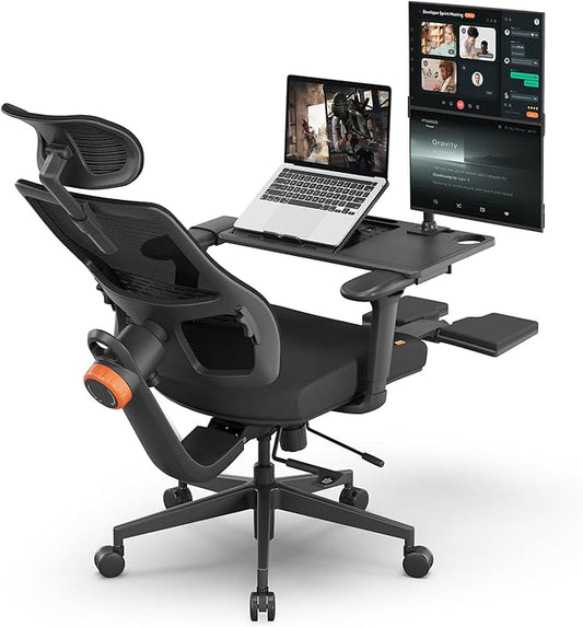Newtral Ergonomic Office Chair with Laptop Tray - Desk Chair with 4D Armrests, Dynamic Lumbar Support, ComFootrest & 136° Recline - High Back Executive Chair for Home Office (with Laptop Desk)