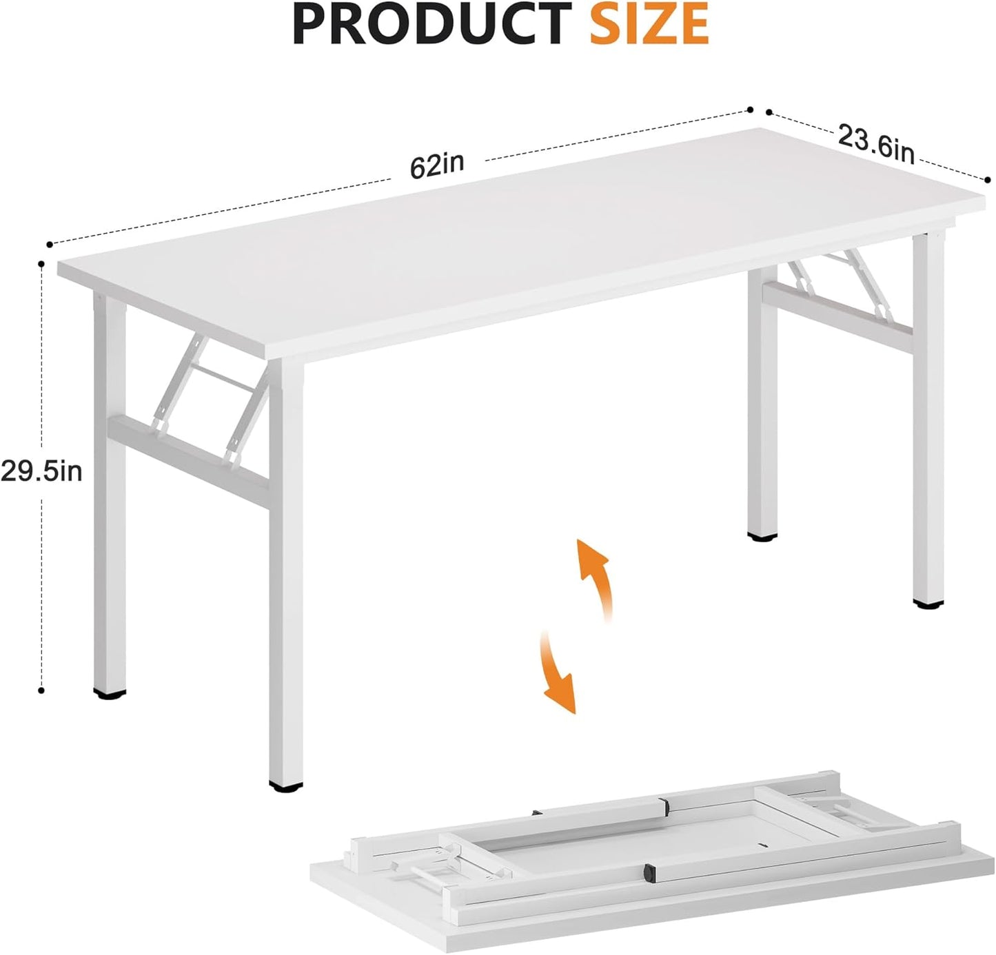 Folding Desk, 62 inch No Assembly Folding Desks for Small Spaces, Sturdy Foldable Computer Desk, Functional Home Office Desks, Study Writing Desk Office Table Workstation for Home Office Outdoor