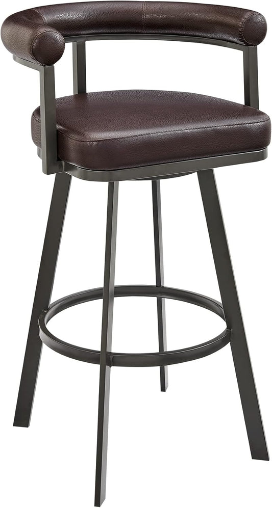 Armen Living Magnolia Swivel Counter Stool in Brown Metal with Brown Faux Leather