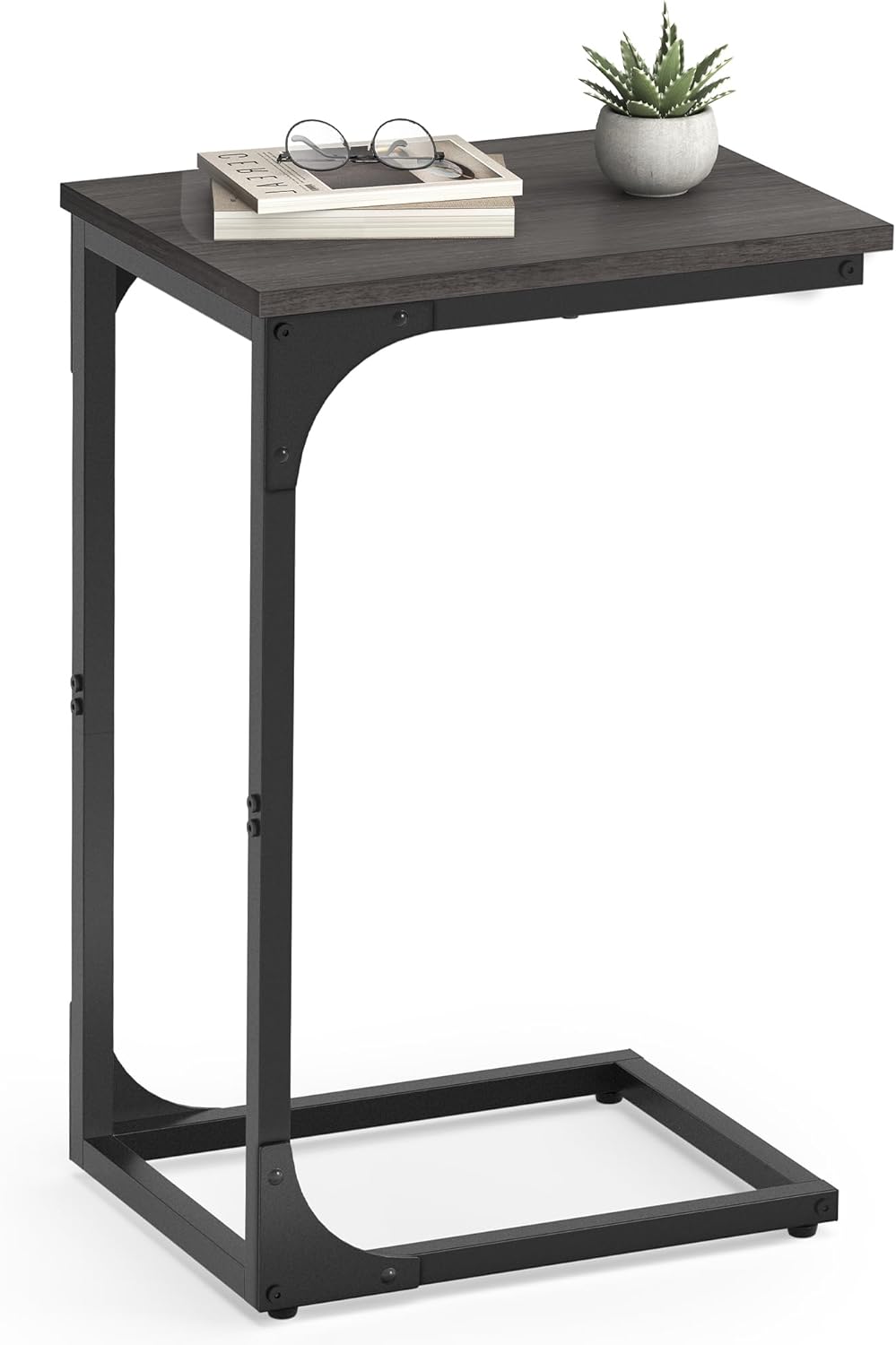 VASAGLE C-Shaped End Table, Small Side Table for Couch, Sofa Table with Metal Frame for Living Room, Bedroom, Bedside, Ebonized Oak and Black