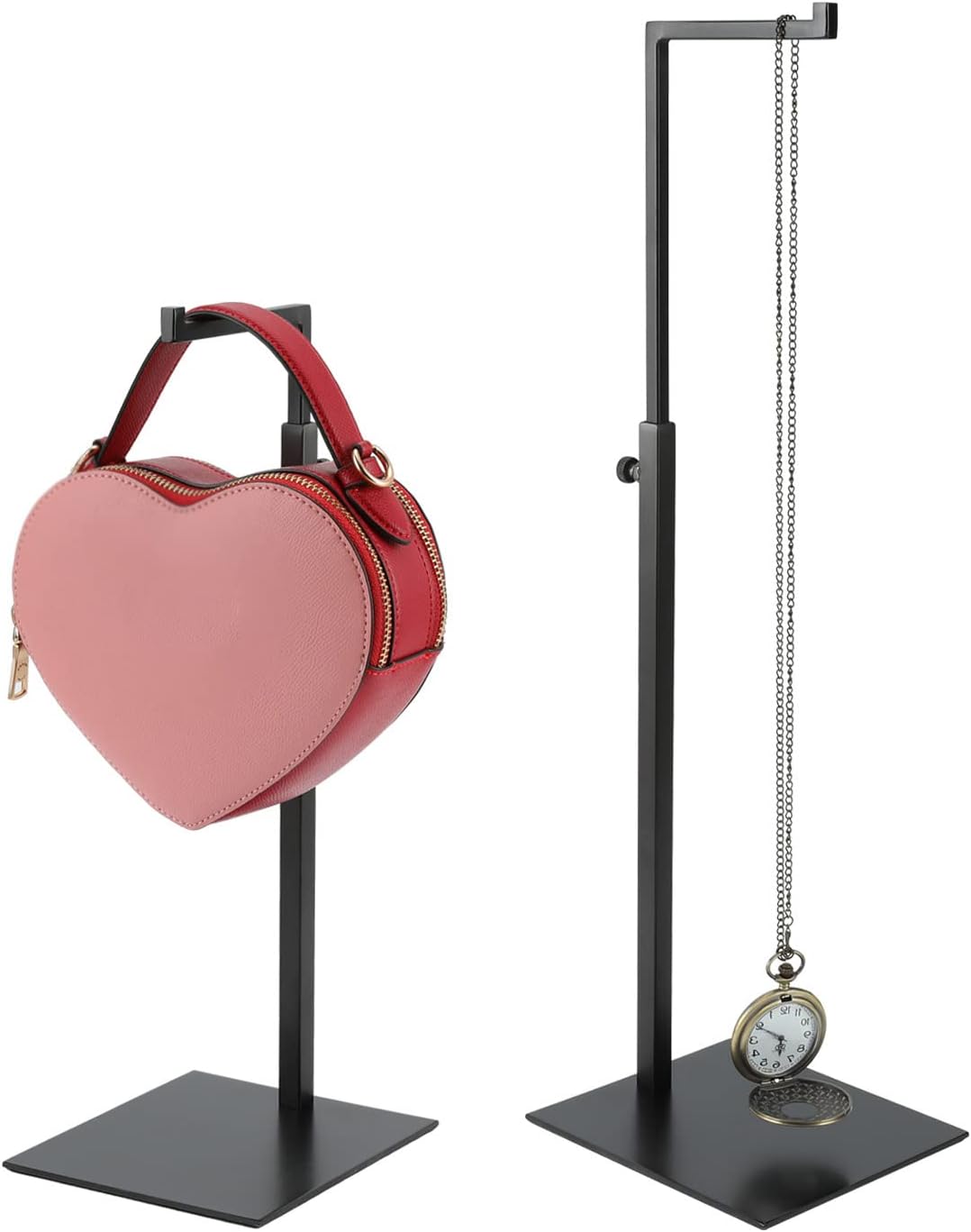 Purse Display Stand - 2 Pack Solid Black Bag Display Rack Stands, Counter Adjustable Height Stainless Steel Purse Handbag Holder Display Stand