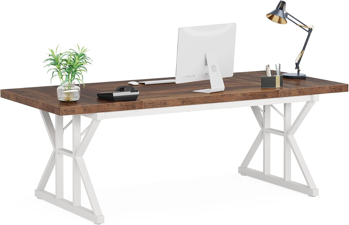 LITTLE TREE 70.8-Inch Large Executive Desk, Modern Computer Office Desk, Wooden Writing Desk Study Table for Home Office