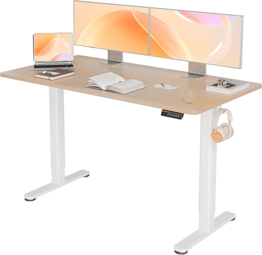 YDN Electric Standing Desk, 55x24 Inch Stand up Desk Adjustable Height, Sit Stand Home Office Desk with Splice Board, Natural