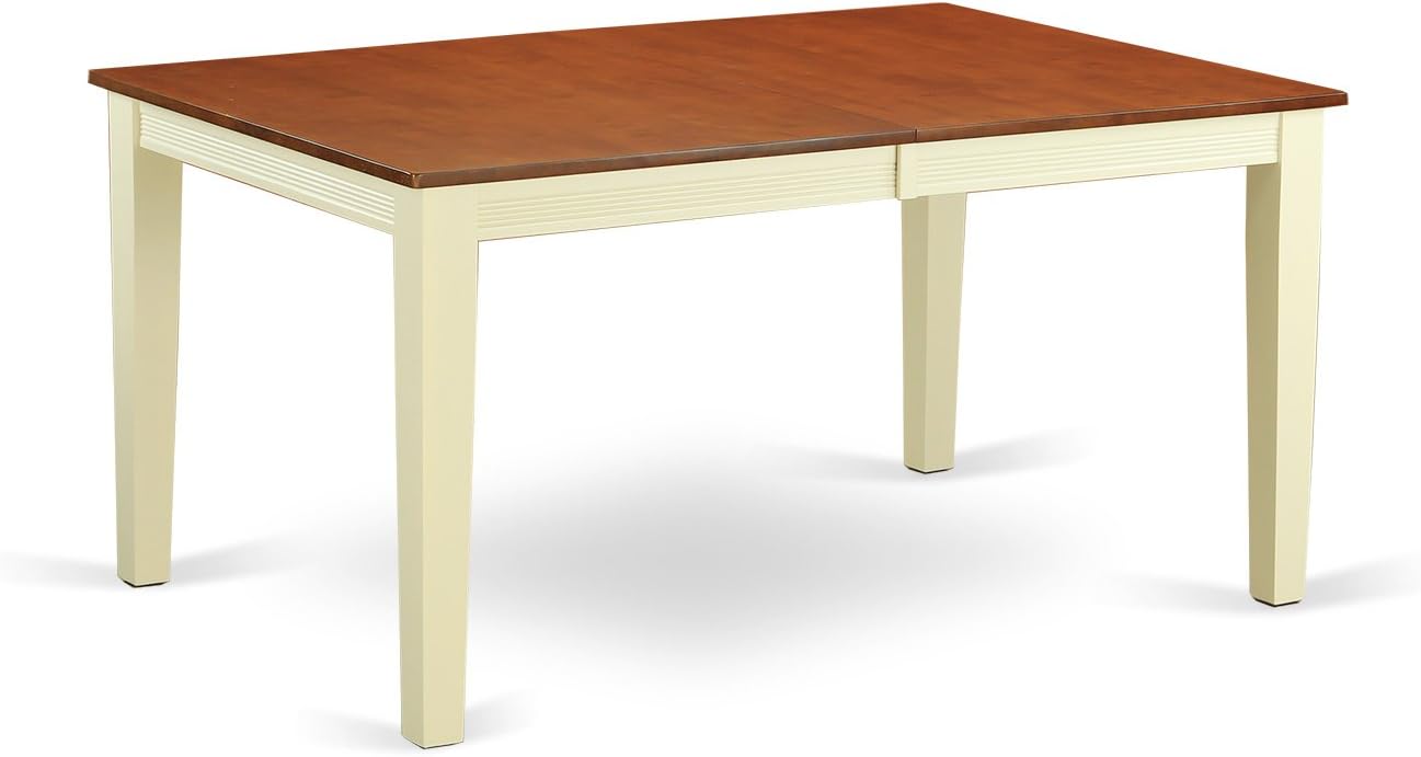 East West Furniture QUAV7-WHI-W 7 Piece Dining Table Set Consist of a Rectangle Dining Room Table with Butterfly Leaf and 6 Wooden Seat Chairs, 40x78 Inch, Buttermilk & Cherry
