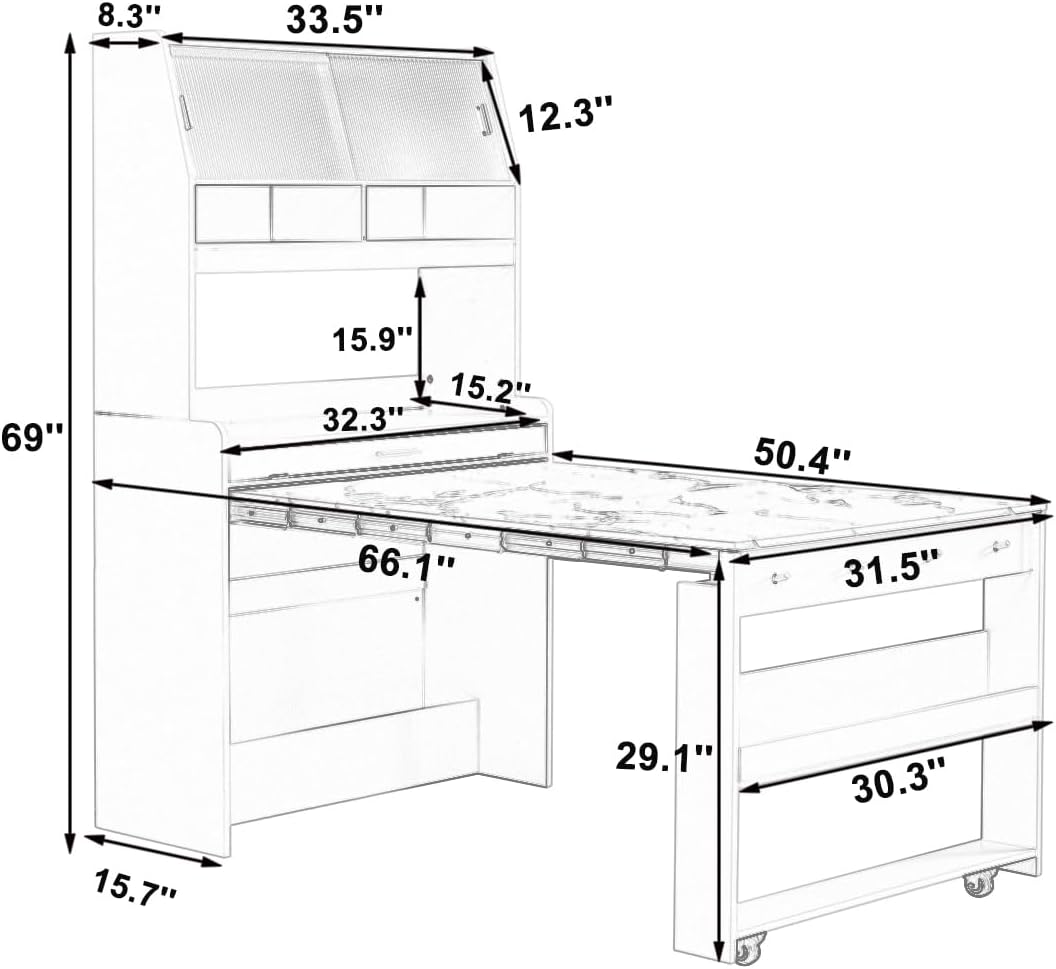Merax Sideboard Buffet Cabinet with Foldable Dining Table, Multifunctional Cupboard with Storage Shelf and Hooks, for Small Places,Studio, Apartment