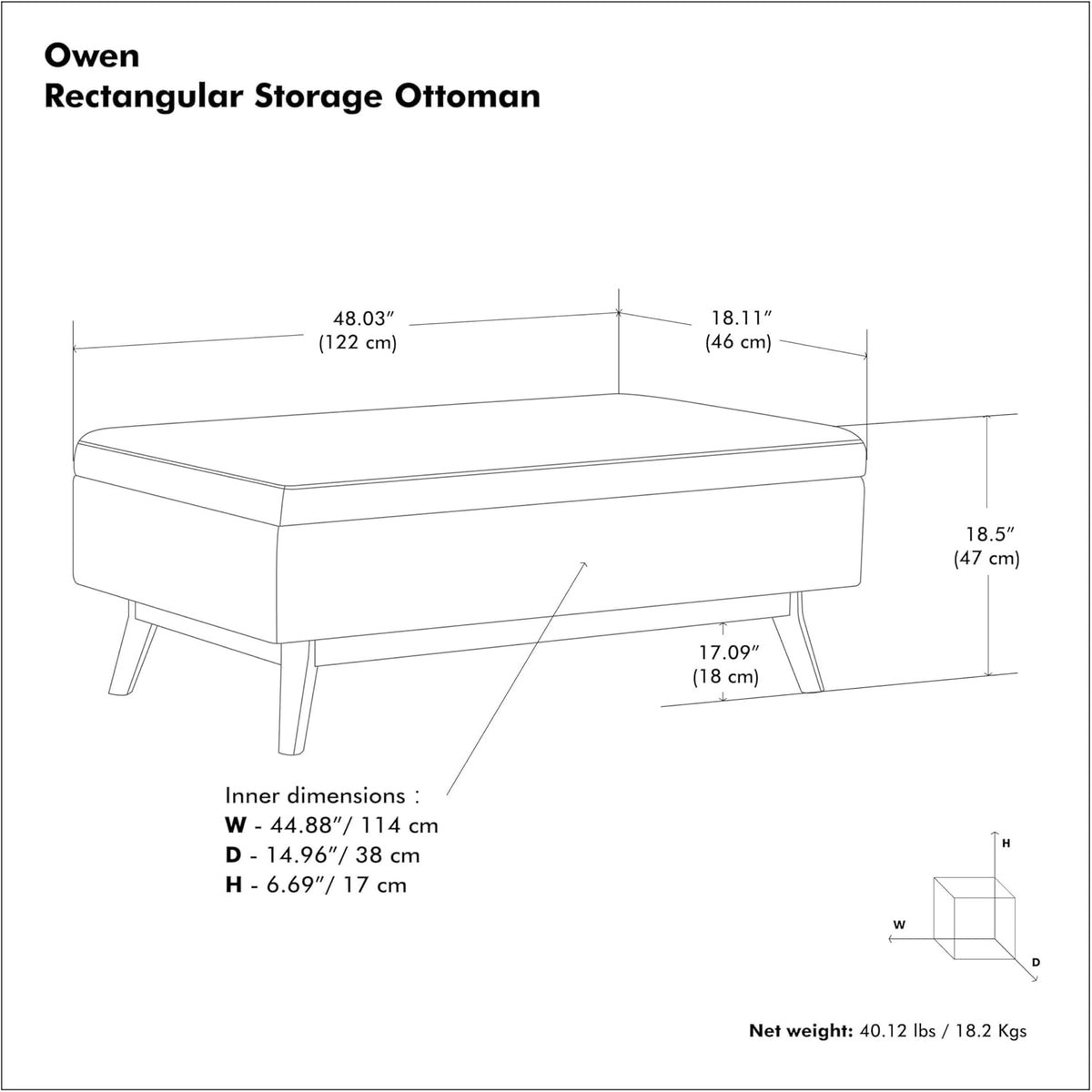 SIMPLIHOME Owen 48 inch Wide Mid Century Modern Rectangle Rectangular Storage Ottoman in Distressed Saddle Brown Vegan Faux Leather, Assembled, for the Living Room, Entryway and Family Room