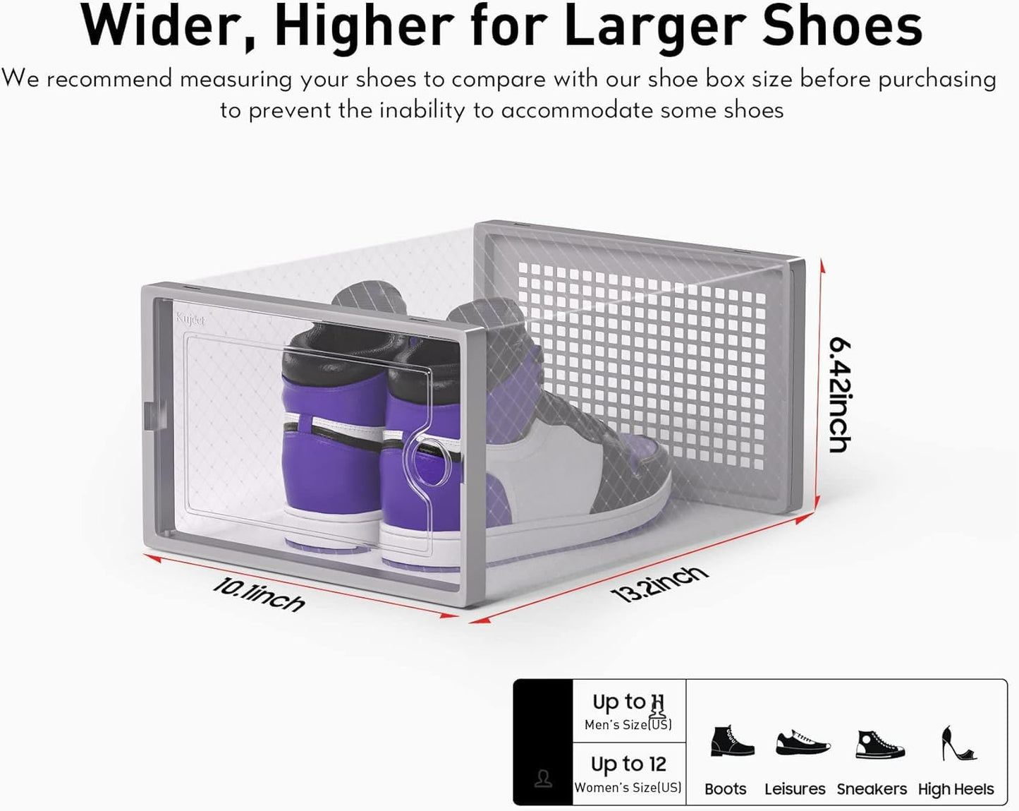 Kuject X-Large Shoe Storage Boxes Organizers Clear Plastic Stackable 12 Pack, Shoe Rack & Holder Substitute, Sneaker Containers, Toy Storage Organizer Bins for Entryway, Closet, Under Bed, Blue