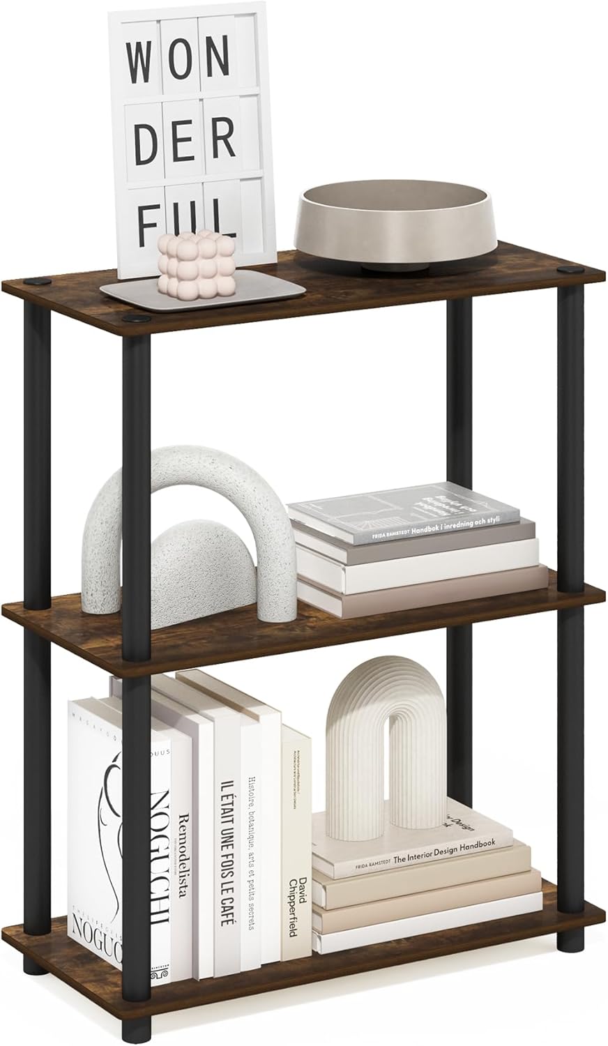 Furinno Turn-N-Tube 3-Tier Compact Multipurpose Shelf Display Rack, Amber Pine/Black