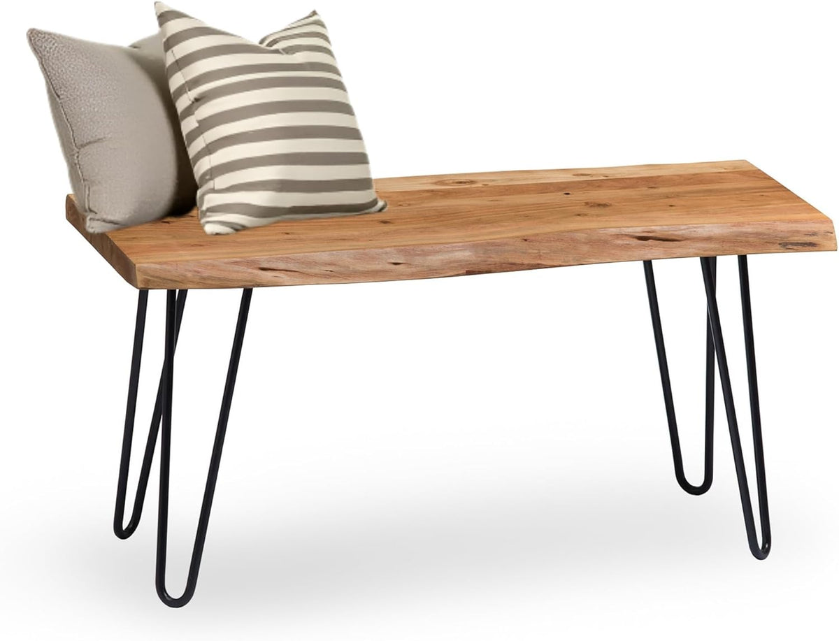 Alaterre Furniture 36-Inch Live Edge Wood Bench – Natural Acacia Wood Top with Metal Hairpin Legs – Sturdy and Easy to Assemble Rustic Modern Entryway or Accent Bench