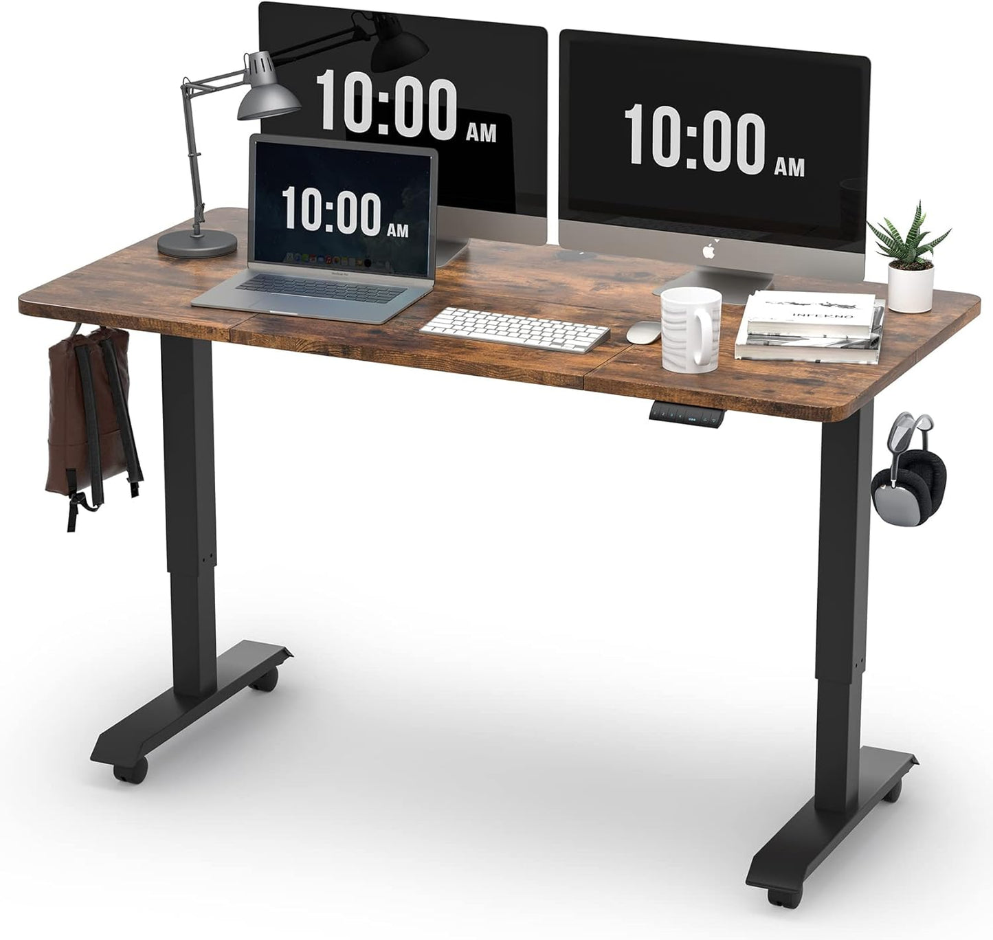 Monomi 55" Electric Standing Desk,Height Adjustable Home Office Sit Stand Up Computer PC Table,Tall Standup Workstation, Gaming Writing Study Bedroom Rising Desks,Brown